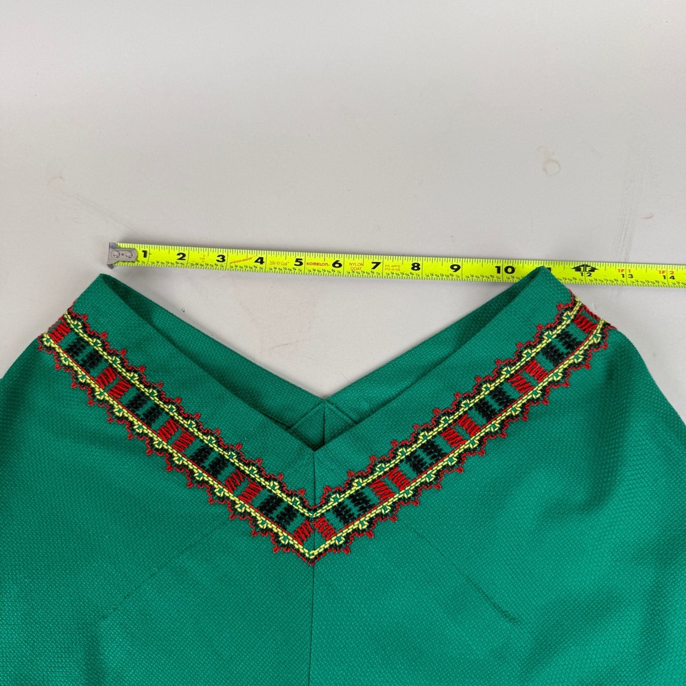 Vintage Southwestern Style Poncho Women OS Green Embroidered Fringe Cape - Picture 5 of 6